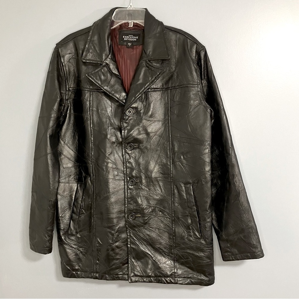 VINTAGE HUBAND EXECUTIVE DIVISION LEATHER BLACK PATCHWORK COAT Size S